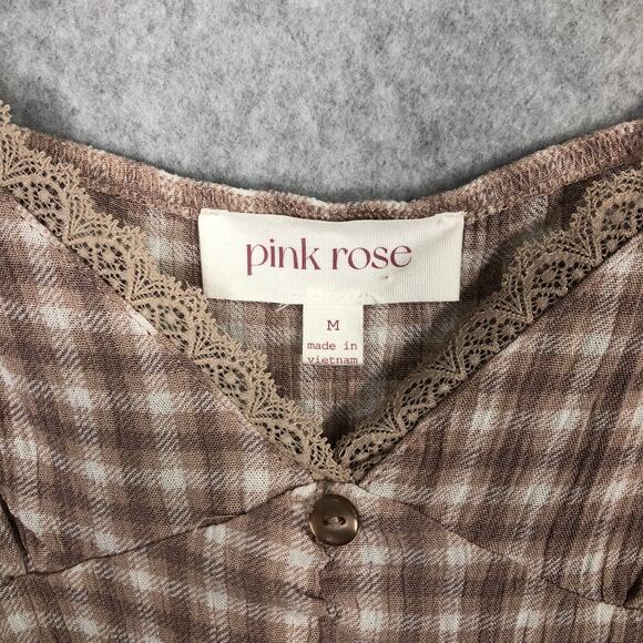 Pink Rose Tank Crop Medium‎ Lace Trim Ruched Preppy Coquette Cowgirl Y2K 90s - Picture 7 of 10